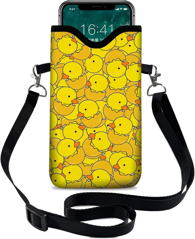 otilil Neoprene Cell Phone Sleeve Pouch Case Bag with Crossbody Strap Neck Lanyard for Women 7.1 X 3.9 in Yellow Duck - Image 1